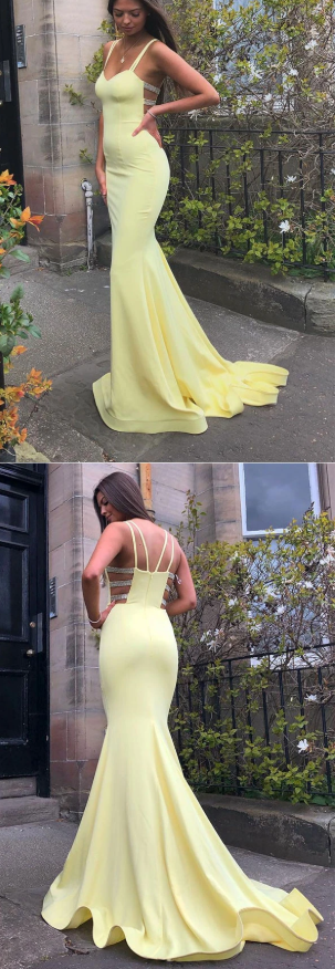 Simple sweetheart yellow satin long prom dress yellow formal dress  cg7821