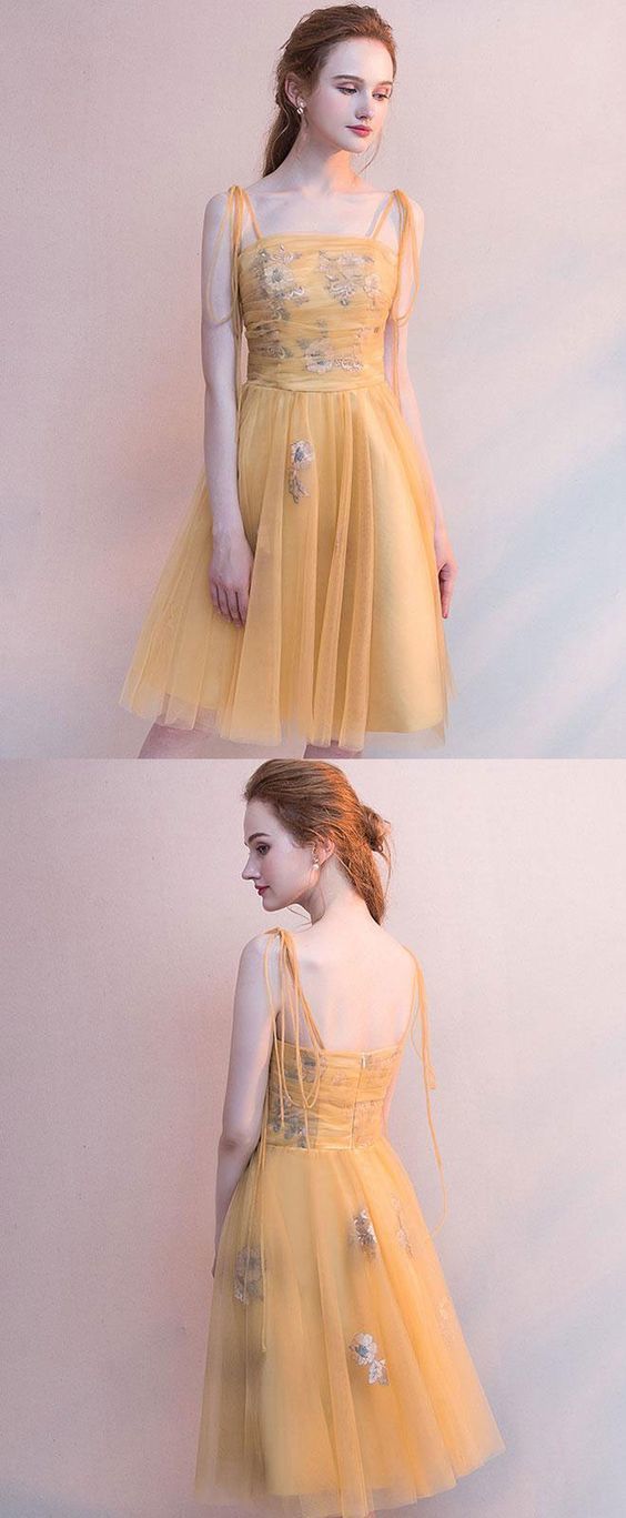 Simple yellow tulle short homecoming dress, yellow homecoming dress cg787