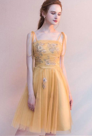 Simple yellow tulle short homecoming dress, yellow homecoming dress cg787