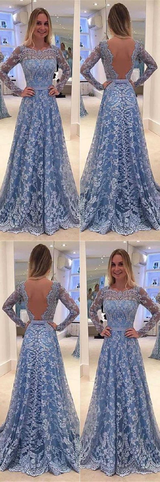 A-line prom dress, Lace Long Sleeve Flower Collar 2019 Long Prom Dress Evening Dress  cg797