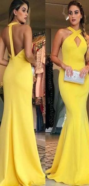 Yellow Simple Crisscross Neck Long Mermaid Prom Dresses, Prom Dresses  cg7973