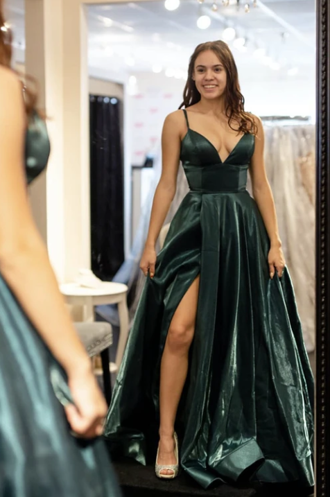 Green long prom dress simple evening dress  cg8013