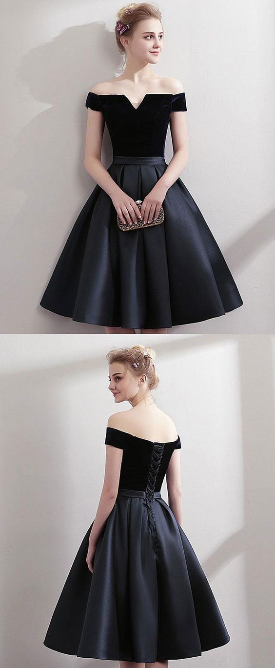 Black satin short homecoming dress, black homecoming dress cg802