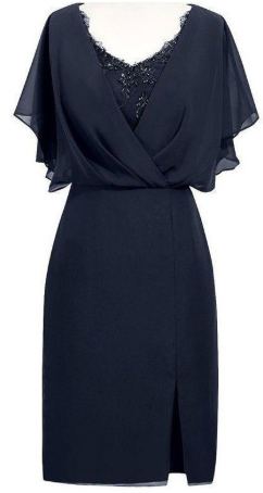 Sheath V-Neck Short Navy Blue Chiffon Mother of the Bride homecoming Dress with Beading cg821