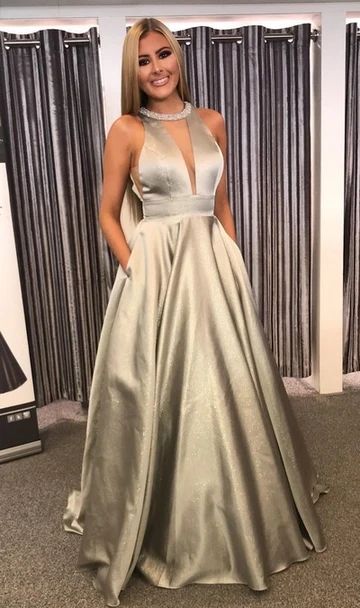 Silver Prom Dress,Halter Neckline Formal Dress,Fashion Pageant Dress  cg8251