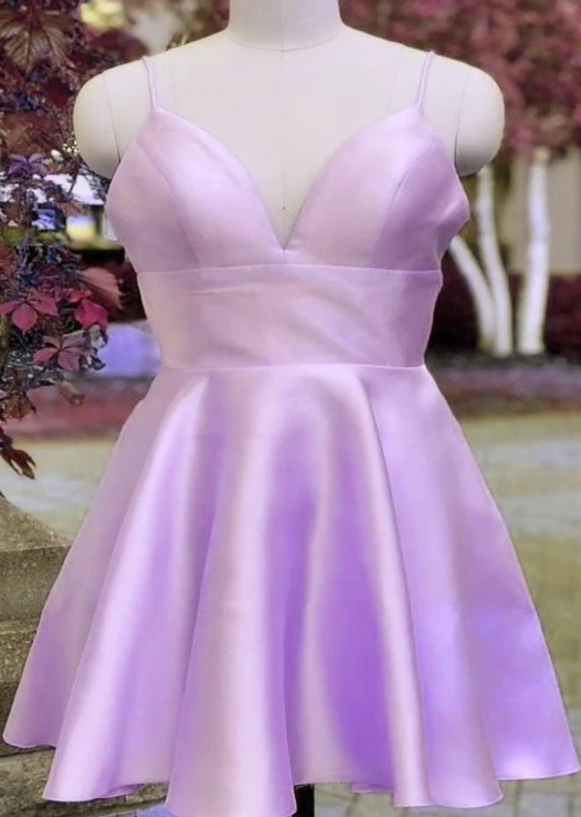 Cute Short Lavender Straps Satin Party Dress, Homecoming Dress  cg8436