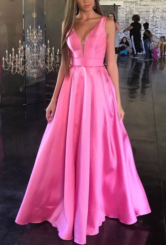 V NECK LIGHT FUCHSIA LONG PROM DRESSES EVENING GOWNS FOR WOMEN  cg8456