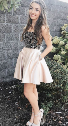 Champagne sweetheart beads short dress, champagne homecoming dress cg851