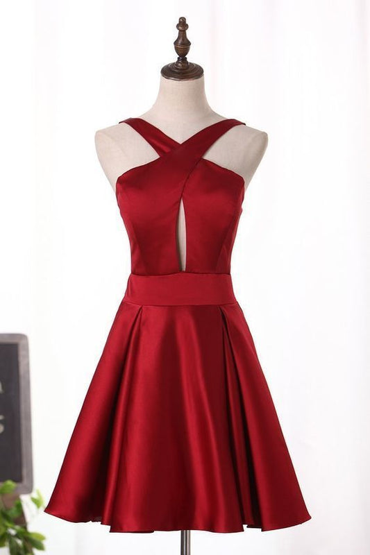 Open Back Cocktail Dresses V Neck A Line Satin Homecoming Dresses  cg8537