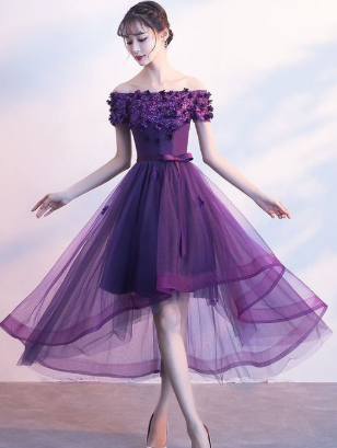 Cute purple lace appliqued dress, short dress for homecoming cg858