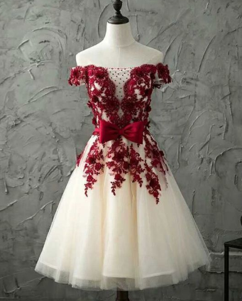 Burgundy lace tulle short dress, burgundy lace homecoming dress cg865