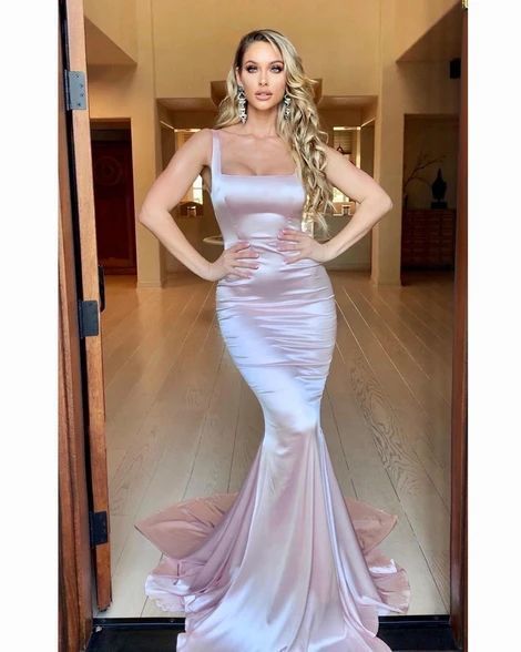 Classic Mermaid Square Neck Light Pink Long Prom/Evening Dress  cg8660