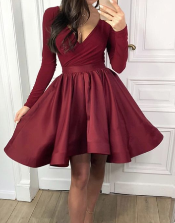 Long Sleeves Satin Ruffles Homecoming Dresses cg868