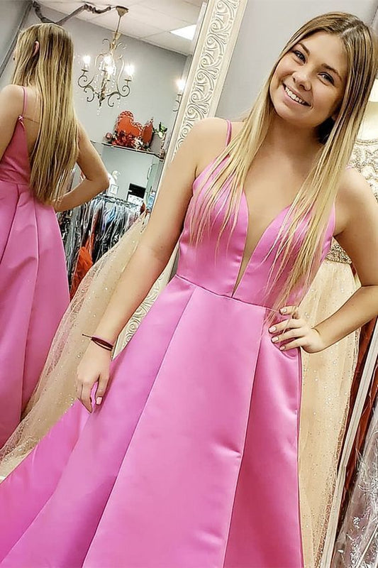 Charming V neck Satin Prom Dress, Long Evening Dress, Graduation Dress for Teens  cg8712