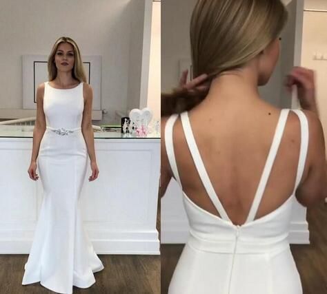 Scoop Zipper Backless Formal Dress Beaded Sash Sleeveless Evening Prom Gowns  cg8795