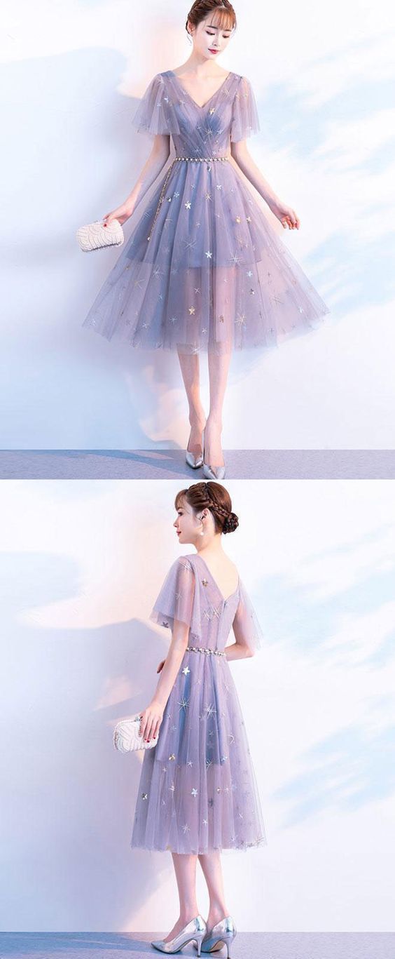 Cute v neck tulle short dress, tulle homecoming dress cg883