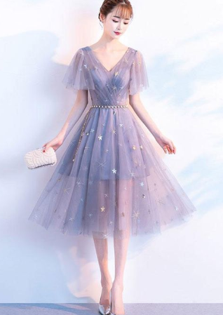 Cute v neck tulle short dress, tulle homecoming dress cg883