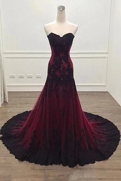 Long Sheath Sweetheart Black and Burgundy Evening prom Dress  cg8844