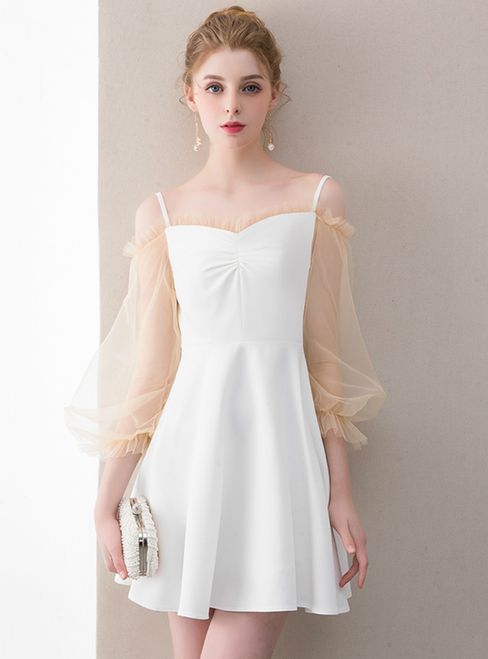 White Long Sleeve Homecoming Dress  cg8864