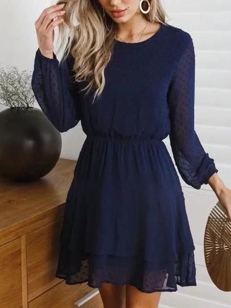 Round Neck Long Sleeve Casual Mini Dress homecoming dress   cg8874