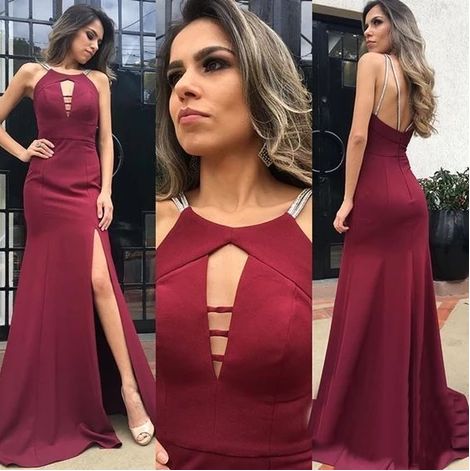 A-line Prom dress， long prom dress , open back prom dress with slit  cg8920