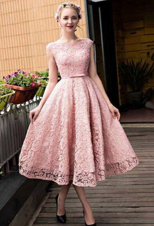 Pink Lace Homecoming Dress, Appliques Homecoming Dress, A-line Formal Dress cg901