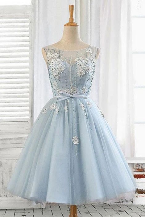 Light blue tulle short dress, blue homecoming dress   cg9079