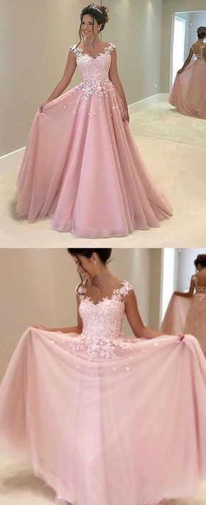 A-Line Pink Appliques Prom Dress, Long Prom Dress, Charming Prom Dress, Chiffon Evening Dress cg909