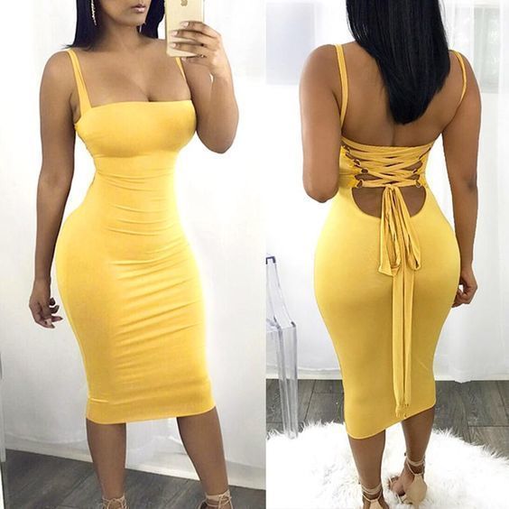 Mermaid Bodycon Dress , open back yellow homecoming dress cg917