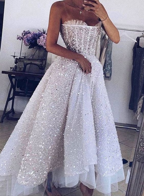 White sequins short prom dress  cg9398