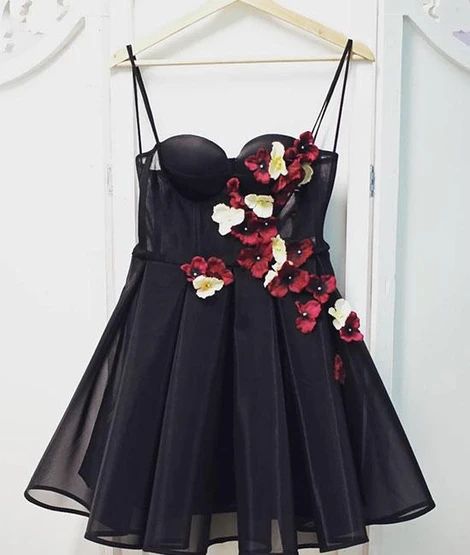 Black tulle sweetheart neck short dress, black homecoming dress   cg9508