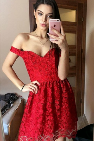 fancy off shoulder red homecoming dresses, chic semi formal party gowns cg958