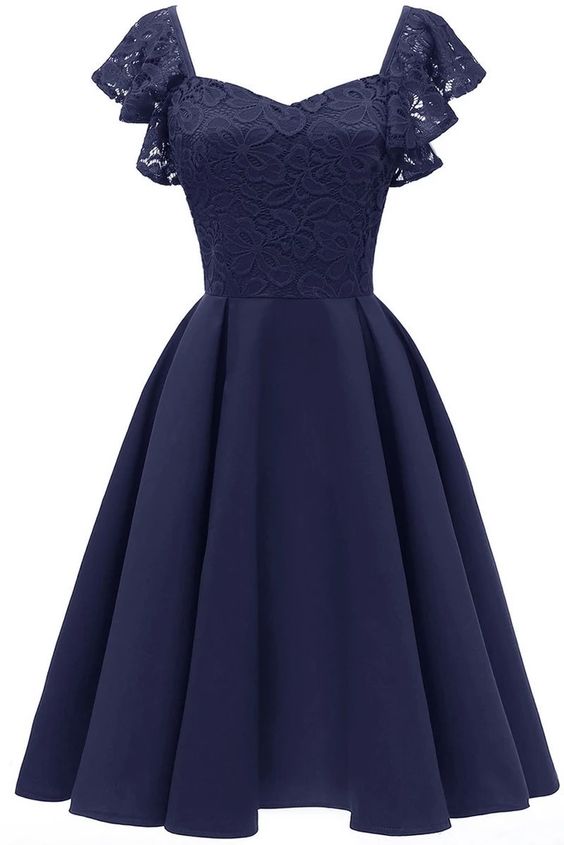 Dark Navy Cap Sleeves Satin Homecoming Dress  cg9626