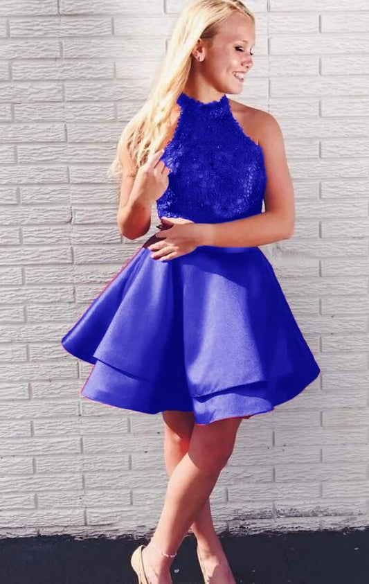 Backless Lace Top Satin Two Piece Homecoming Dresses  cg9631