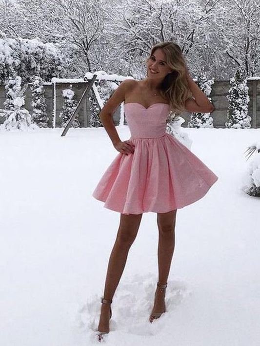 Cute A Line Sweetheart Pink Short Homecoming Dresses with Ruffles   cg9676