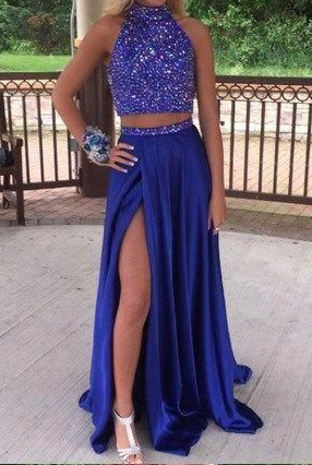 Royal Blue Prom Dress Slit Skirt, Prom Dresses, Evening Gown,Graduation School Party Gown, Winter Formal Dress cg979