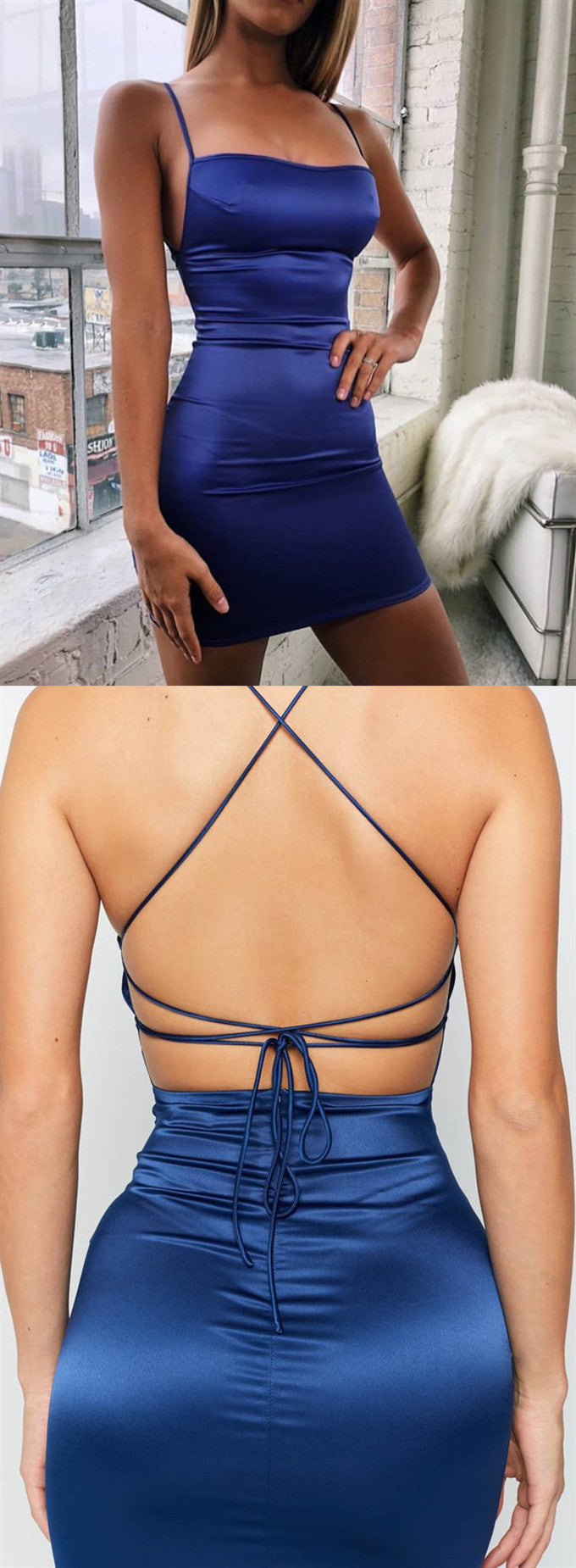 sexy blue sleeveless spaghetti-straps homecoming dress   cg9793