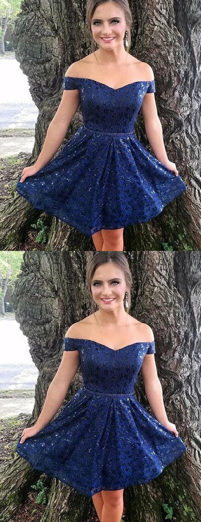 Off Shoulder Royal Blue Sequin Lace Homecoming Dresses cg998