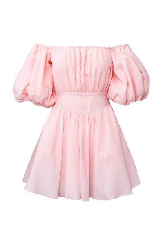 Pink puff sleeves short homecoming dress   cg9992